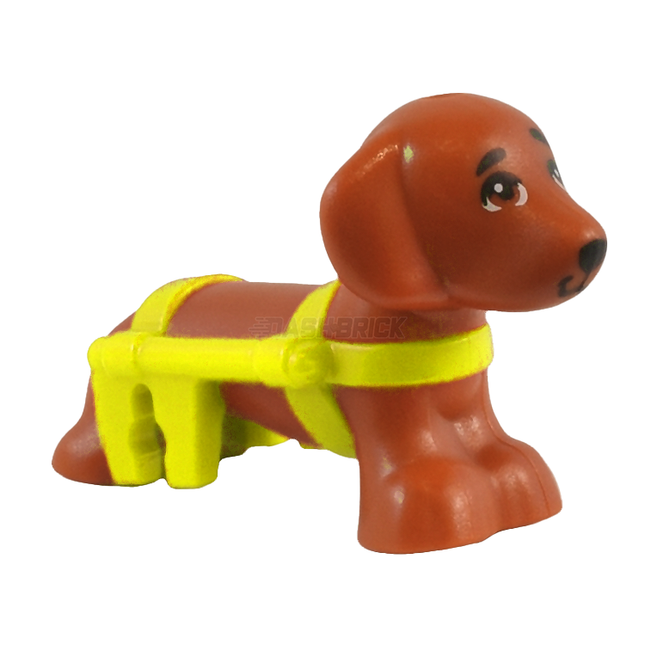 LEGO Minifigure Animal - Dog, Dachshund with Neon Yellow Harness, Printed Eyes "Pickle" [100559pb01] 6510642