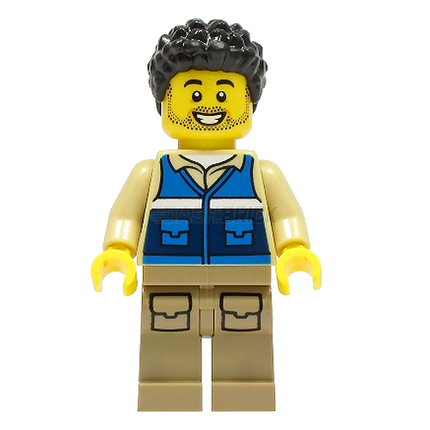 LEGO Minifigure - Wildlife Rescue Worker - Male, Blue Vest, Black Hair [CITY]