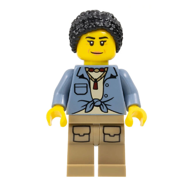 LEGO Minifigure - Female, City Jungle Explorer, Knotted Shirt over Tan T-Shirt, Black Hair Braided (2024) [CITY]
