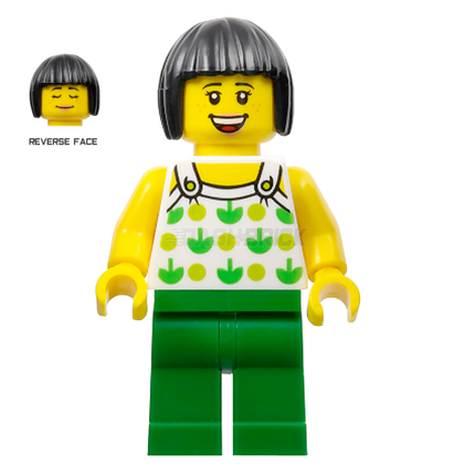 LEGO Minifigure - Female, Black Short Hair, White Top with Green Apples [CITY]