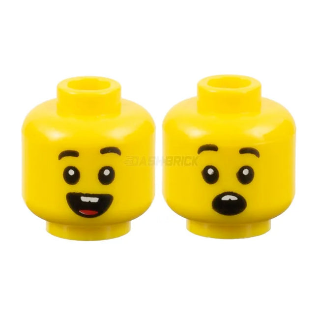 LEGO Minifigure Part - Head, Dual Sided Child Black Eyebrows, Open Mouth Smile with Buck Teeth and Tongue / Surprised [3626pb2648] 6312485