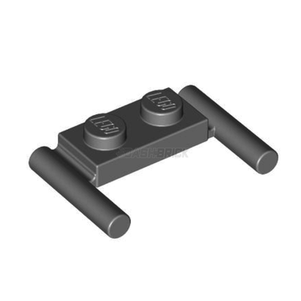 LEGO Plate, Modified 1 x 2 with Bar Handles - Flat Ends, Low Attachment, Dark Grey [3839b] 4263176