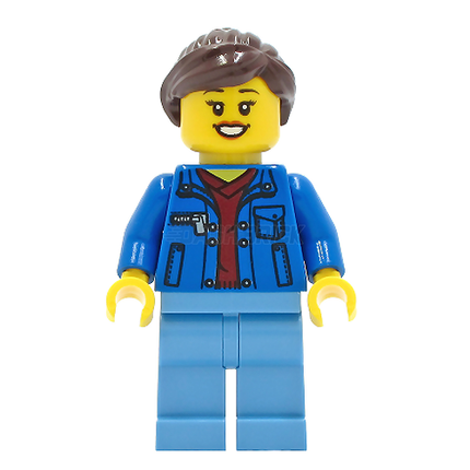 LEGO Minifigure - Woman, Female, Blue Jacket, Dark Brown Hair [CITY]