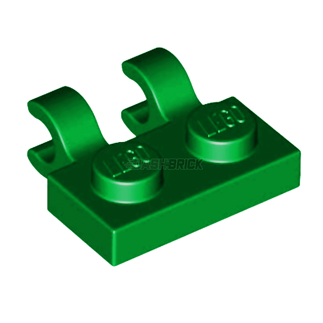 LEGO Plate, Modified 1 x 2 with 2 Open O Clips (Horizontal Grip), Green [60470b] 6347288