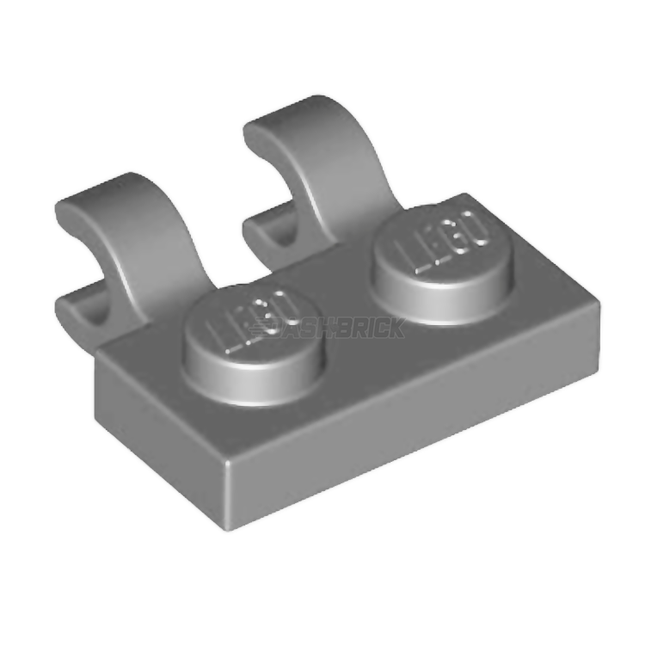 LEGO Plate, Modified 1 x 2 with 2 Open O Clips (Horizontal Grip), Light Grey [60470b] 6337268