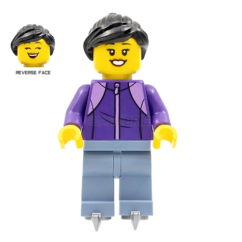 LEGO Minifigure - Woman, Ice Skater, Black Hair, Dark Purple Jacket [CITY]