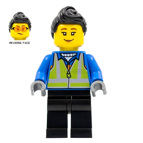 LEGO Minifigure - Woman, Safety Vest, Black Hair, Blue Jacket [CITY]