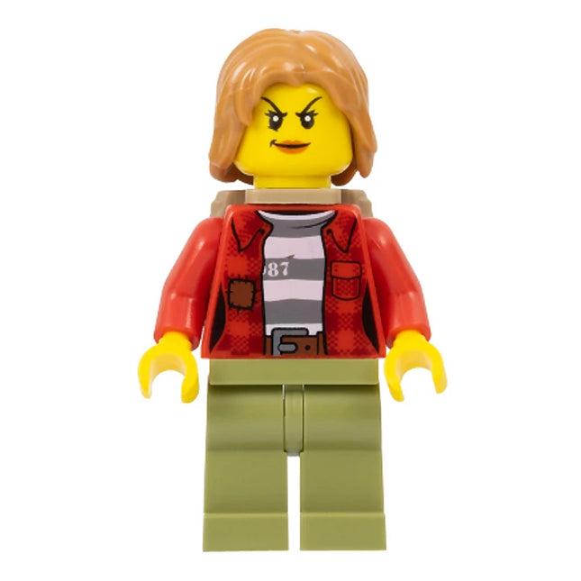 LEGO Minifigure - Female, Jacket over 87 Prison Stripes, Backpack (2018) [CITY]