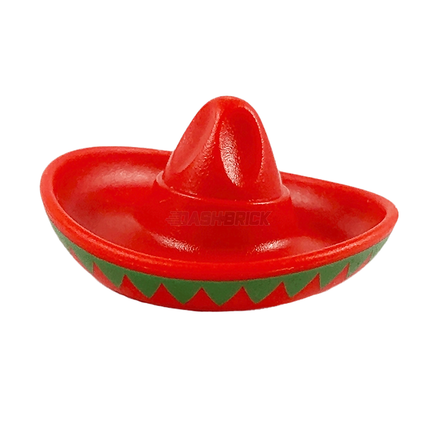 LEGO Minifigure Part - Hat, Mexican Sombrero, Bright Green Trim, Red [90307pb02]