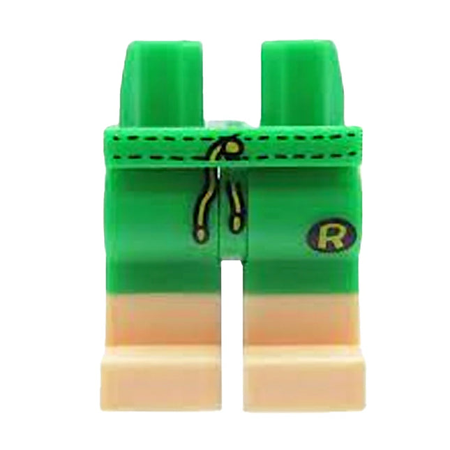 LEGO Minifigure Part - Hips and Legs with Swim Trunks, Yellow R in Black Circle, Light Nougat Boots [970c00pb0753]