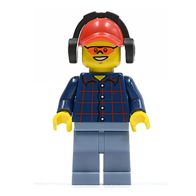 LEGO Minifigure - Male, Plaid Button Shirt, Red Cap, Headphones (2014) [CITY]