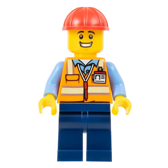 LEGO Minifigure - Male, Construction Worker, Safety Vest, Helmet, Large Grin (2023) [CITY]