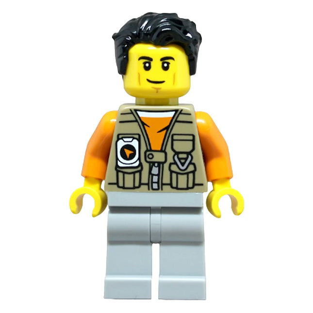 LEGO Minifigure - Male, Adventurer, Vest over Orange Shirt, Black Hair (2025) [CITY]