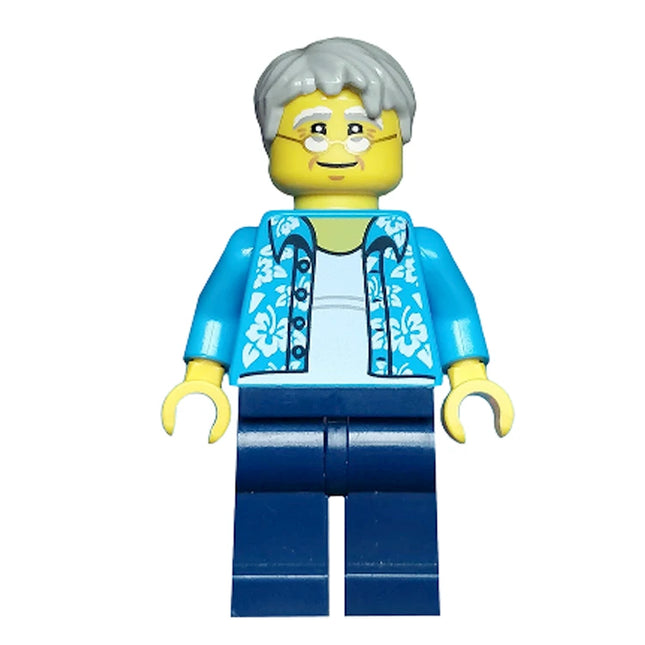 LEGO Minifigure - Male, Beachgoer - Gray Hair, Glasses and Hawaiian Shirt (2017) [CITY]