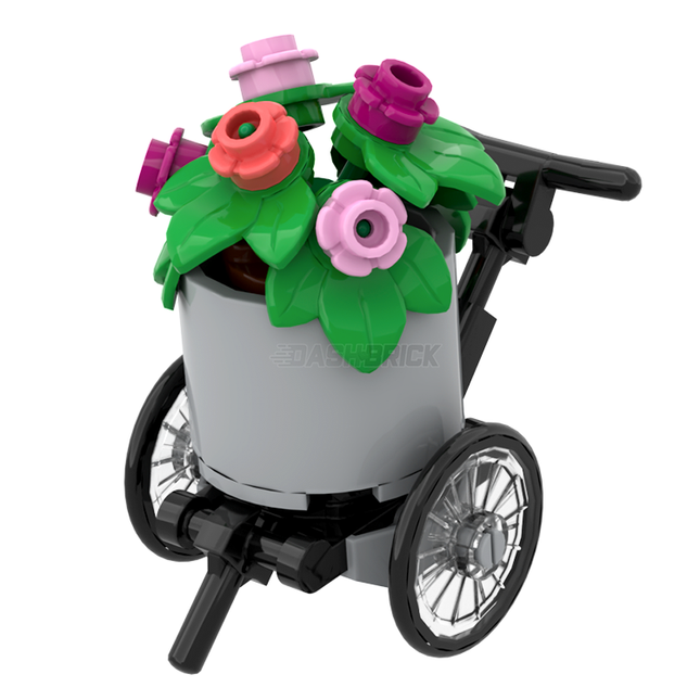 LEGO "Flower Barrel Trolley" - Round Wheelbarrow, Light Grey [MiniMOC]