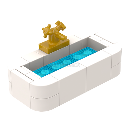 LEGO "Bathtub" - Bathroom Bath, White with Gold Tap [MiniMOC]