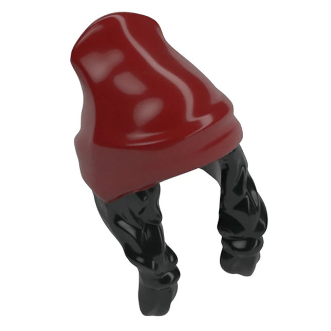 LEGO Minifigure Part - Hair Combo, Beanie, 2 Braids, Dark Red/Black [52686pb04] 6371949