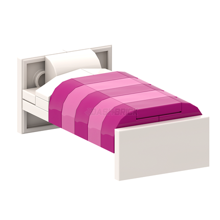 LEGO "Children's Bed" - Single White-frame Bed, Magenta/Dark Pink Sheets, Bedside Table [MiniMOC]