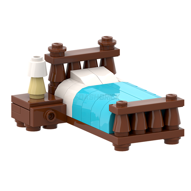 LEGO "Minifigure Bedtime" - Single Wood-frame Bed, Bedside Table [MiniMOC]
