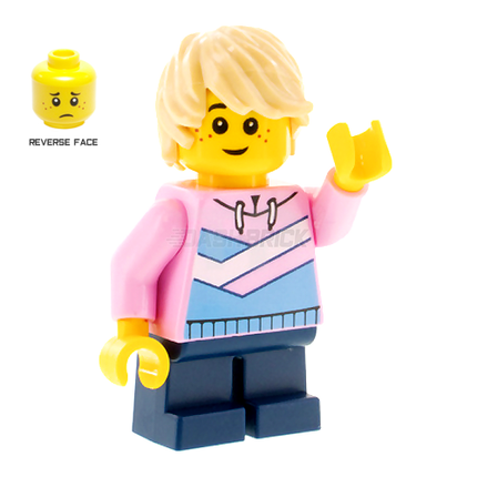 LEGO Minifigure - Boy, Pink Hoodie, Blue & White  Stripes, Freckles, Smile [CITY]