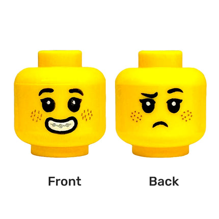 LEGO Minifigure Part - Head, Female, Child, Freckles, Smile, Silver Braces/Frown [3626pb3891] 6530128