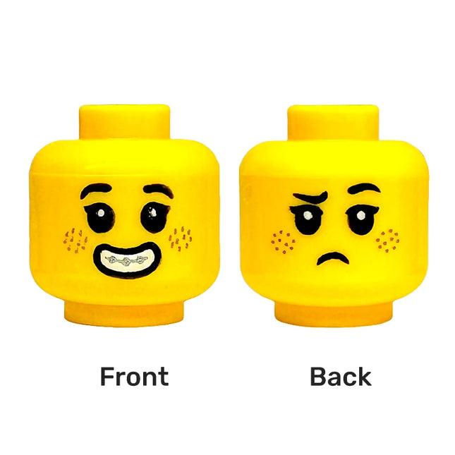 LEGO Minifigure Part - Head, Female, Child, Freckles, Smile, Silver Braces/Frown [3626pb3891] 6530128