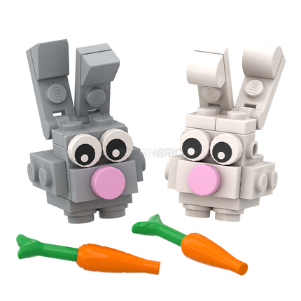 LEGO "Brick Bunny" White & Grey, Easter Bunnies with Carrot [MiniMOC]