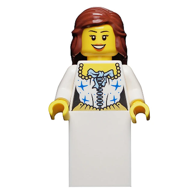 LEGO Minifigure - Bride, Wedding Dress, Long Reddish Brown Hair, Smile (2016) [CITY]