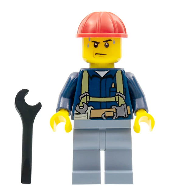 LEGO Minifigure - Male, Construction Worker, Harness and Wrench, Helmet, Sweat Drops (2015) [CITY]