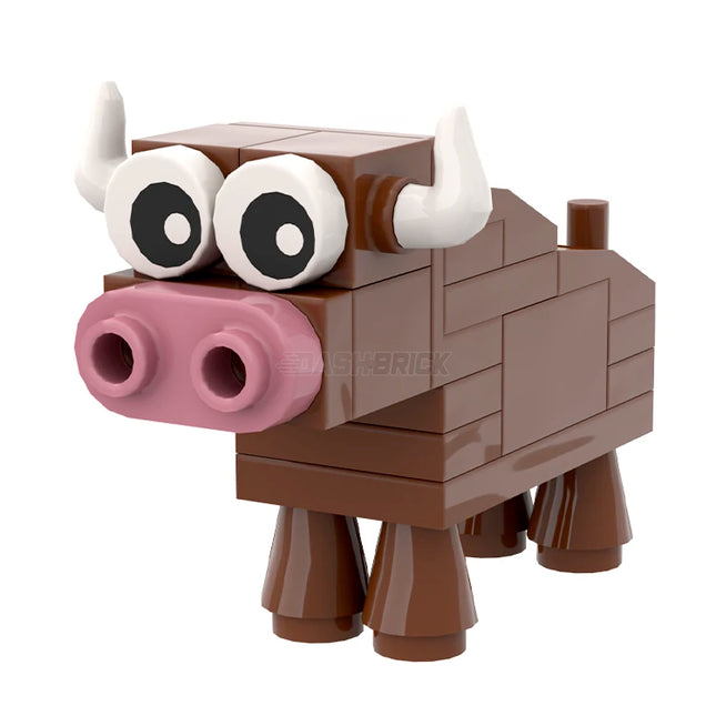 LEGO "Brick Bull - Bulldozer" Brown Cow, Angled Horns [MiniMOC]