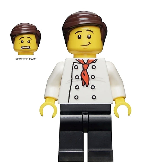 LEGO Minifigure - Male, Burger Chef, 8 Buttons, Red Scarf (2019) [CITY]