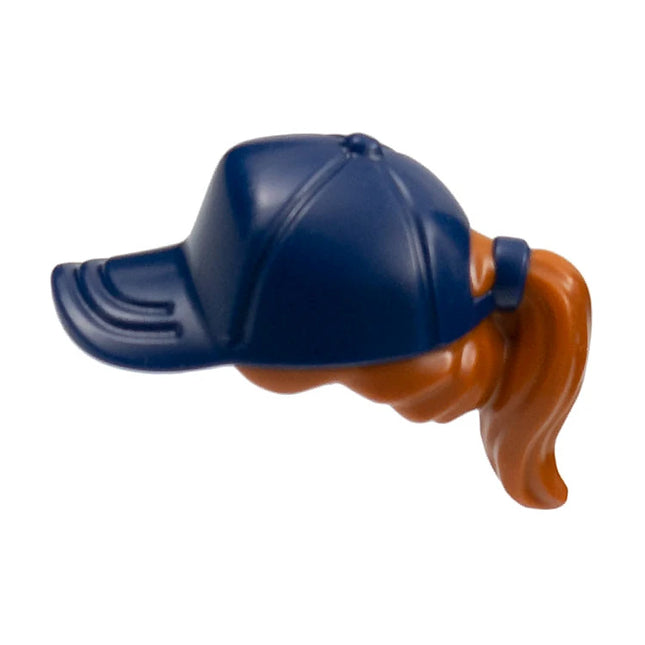 LEGO Minifigure Part - Hair/Cap, Ponytail, Dark Blue Ball Cap Pattern, Dark Orange [35660pb02] 6223056
