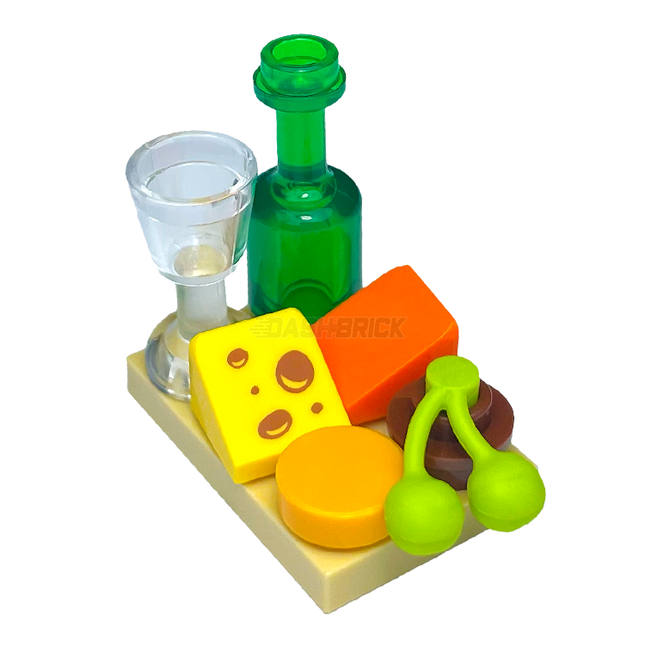 LEGO "Cheese & Wine Board" - Bottle, Glass, Cheeses, Grapes [MiniMOC]