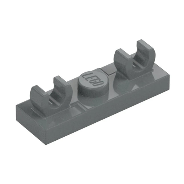 LEGO Plate, Modified 1 x 3 with 2 Open O Clips on Top, Dark Grey [79987] 6365692