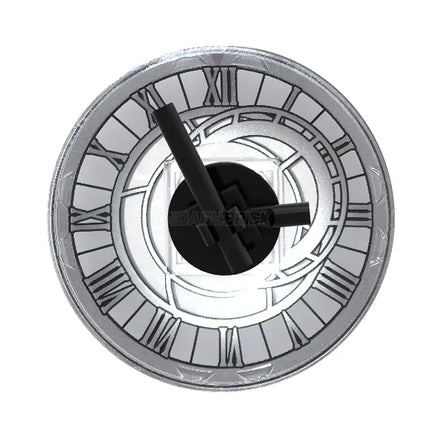 LEGO "Large Clock" - 6 x 6, Silver Details, Roman Numerals, Black Hands [MiniMOC]