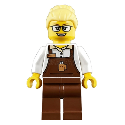 LEGO Minifigure - Coffee Clerk, Female, Coffee Cup Apron, Glasses [CITY]