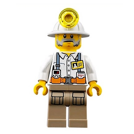 LEGO Minifigure - Male, Miner, Foreman, Helmet with Light, Beard [CITY]