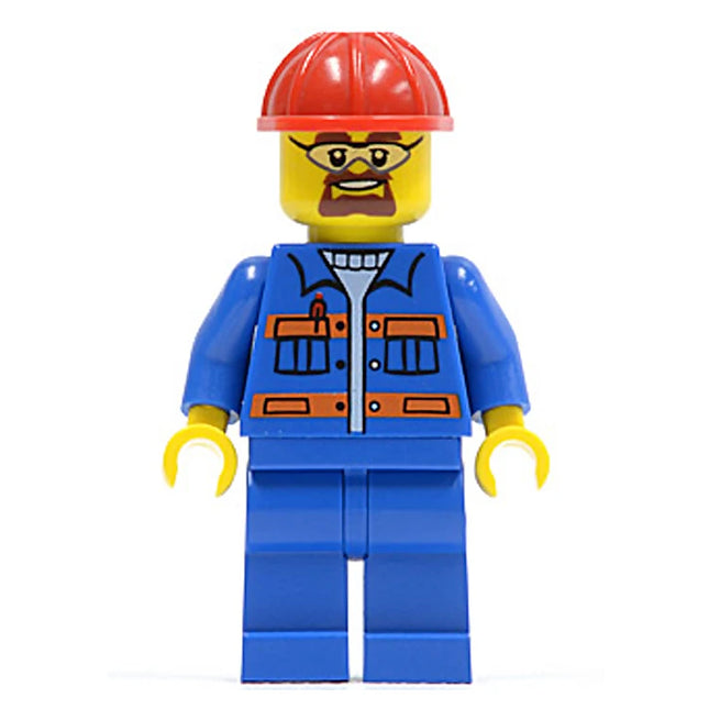 LEGO Minifigure - Male, Construction Worker, Jacket with Pockets and Orange Stripes, Safety Goggles (2014) [CITY]