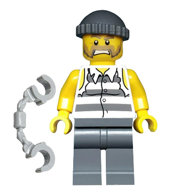 LEGO Minifigure - Male Police - Jail Prisoner Shirt, Torn out Sleeves, Knit Cap (2014) [CITY]