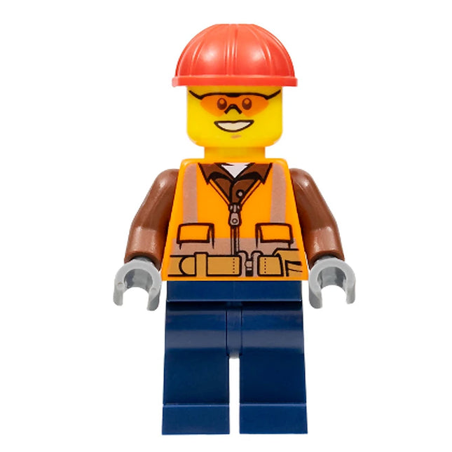 LEGO Minifigure - Male, Construction Worker, Safety Vest, Construction Helmet, Orange Safety Glasses (2015) [CITY]