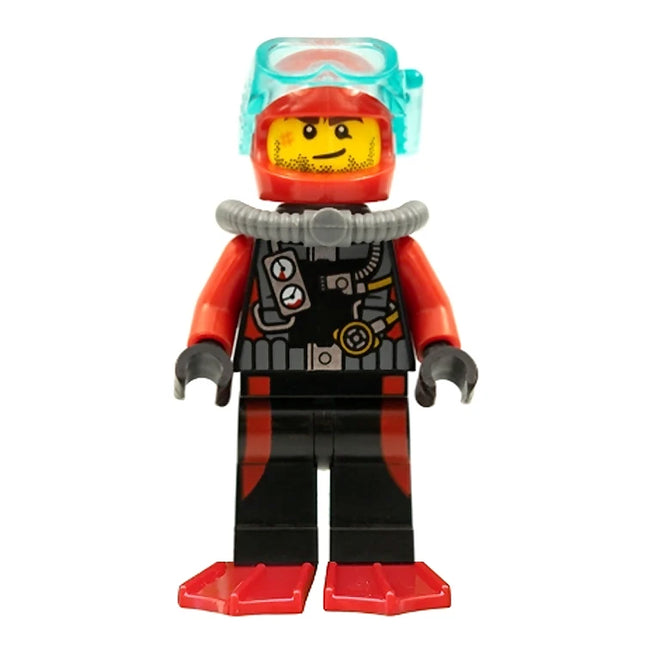 LEGO Minifigure - Male, Scuba Diver, Smirk, Tank, Red Flippers (2015) [CITY]