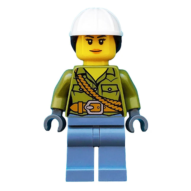 LEGO Minifigure - Female, Volcano Explorer, Shirt with Belt and Shoulder Ropes, Helmet, Ponytail (2016) [CITY]