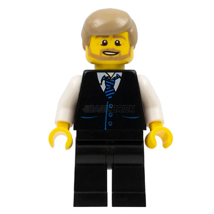 LEGO Minifigure - Male, Black Vest with Blue Striped Tie, Beard (2016) [CITY]