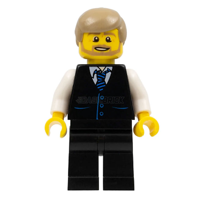 LEGO Minifigure - Male, Black Vest with Blue Striped Tie, Beard (2016) [CITY]