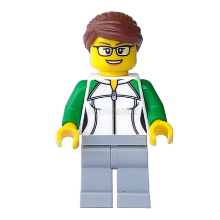 LEGO Minifigure - Female, Sweatshirt with Zipper, Reddish Brown Hair with Bun, Glasses (2017) [CITY]