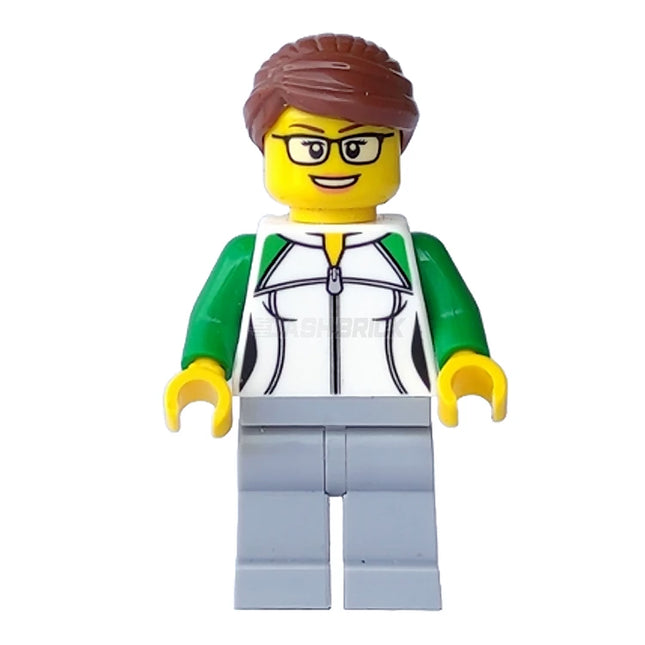 LEGO Minifigure - Female, Sweatshirt with Zipper, Reddish Brown Hair with Bun, Glasses (2017) [CITY]