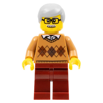 LEGO Minifigure - City Newsstand Visitor - Argyle Sweater, Gray Hair, Glasses [CITY]