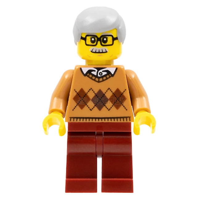 LEGO Minifigure - City Newsstand Visitor - Argyle Sweater, Gray Hair, Glasses [CITY]