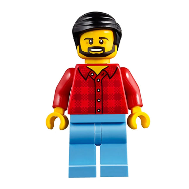 LEGO Minifigure - Male, Red Plaid Flannel Shirt, Black Smooth Hair, Beard (2018) [CITY]
