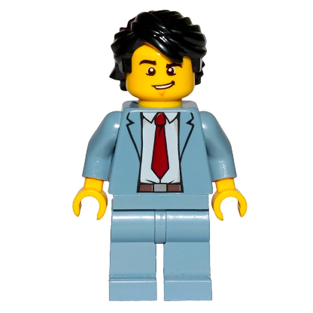 LEGO Minifigure - Male, Reporter/Businessman, Sand Blue Suit, Red Tie (2019) [CITY]
